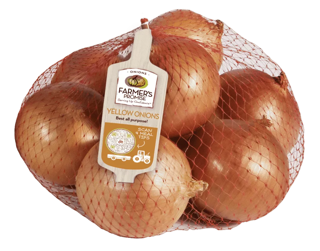 Farmer's Promise Yellow Onion packaging great for making onion recipes