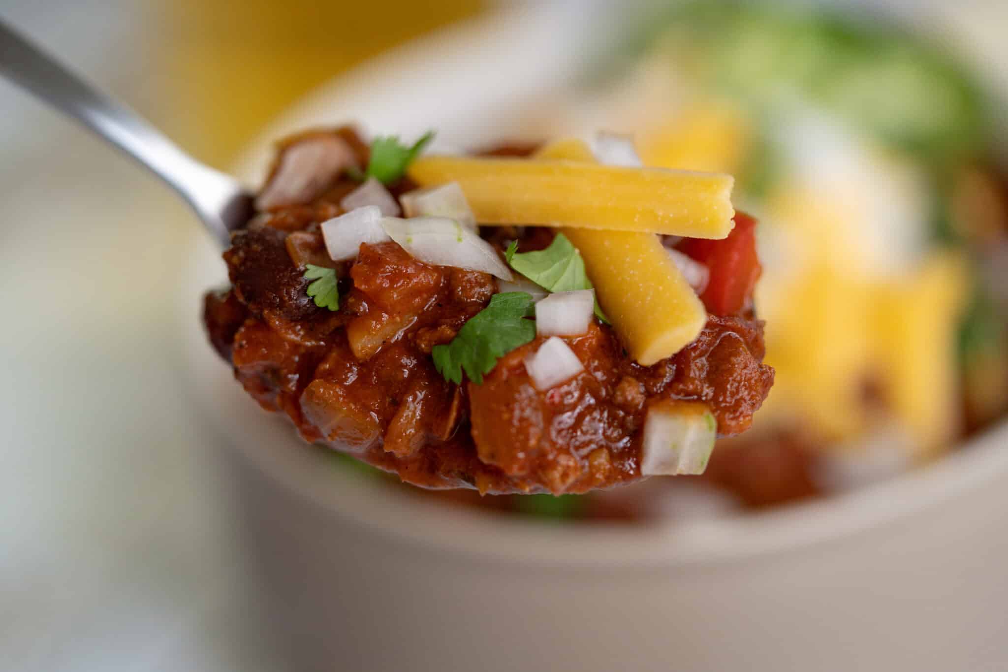 Classic Beer Cheese Chili Recipewith White Onions Farmer’s Promise