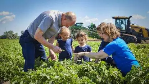 Wysocki Family of Companies family looking at potato plants
