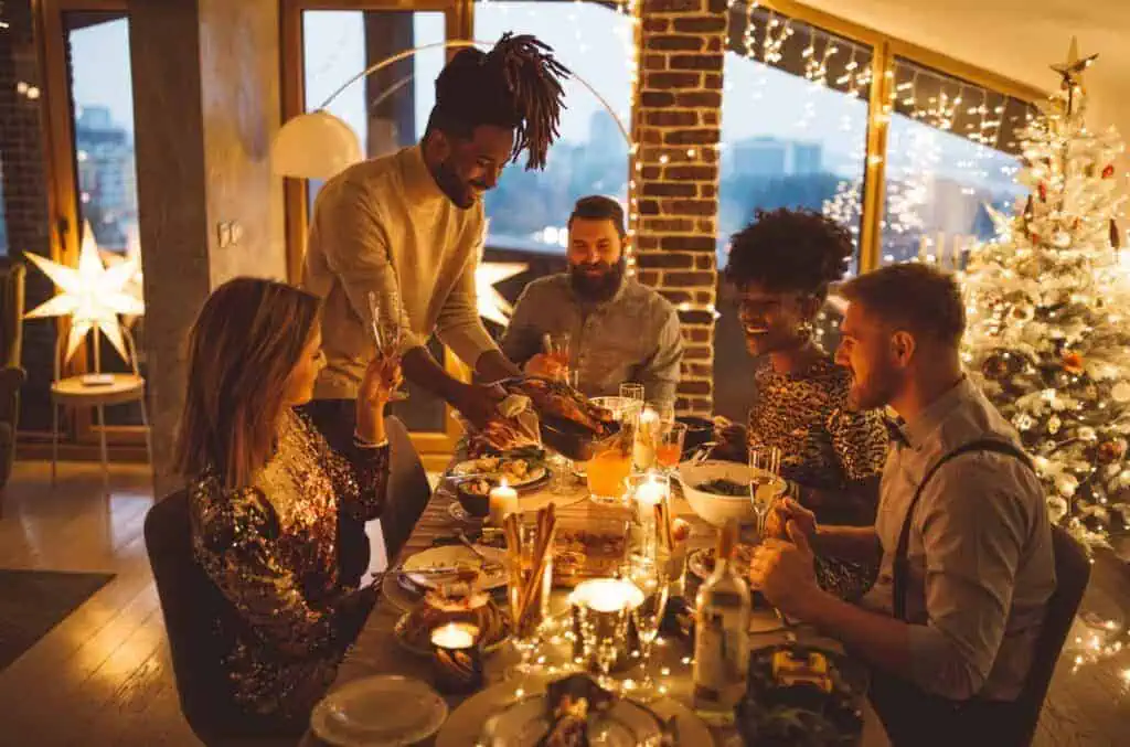 Friends at new year dinner party